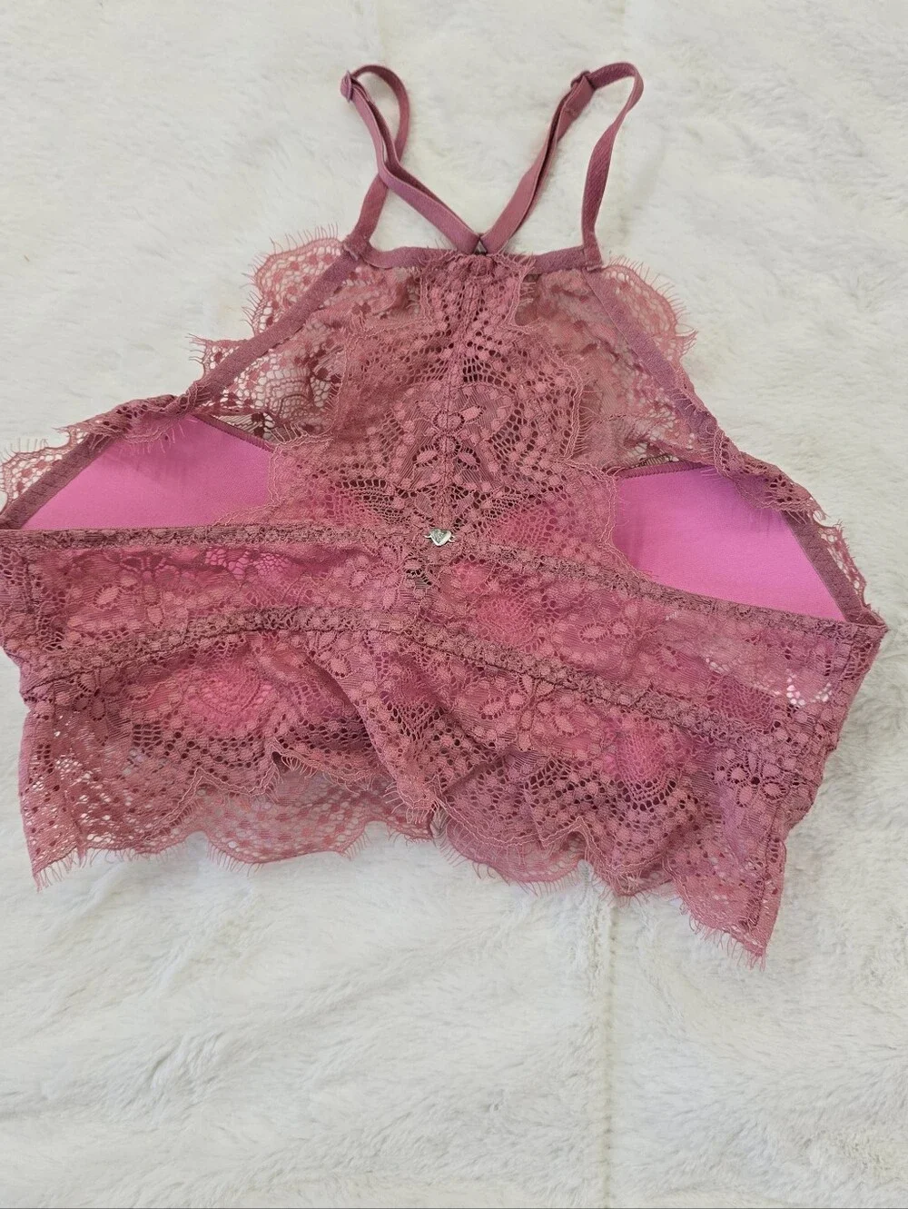 PINK Victoria's Secret Lace High-Neck Push Up Bralette in Dusty Rose Size S